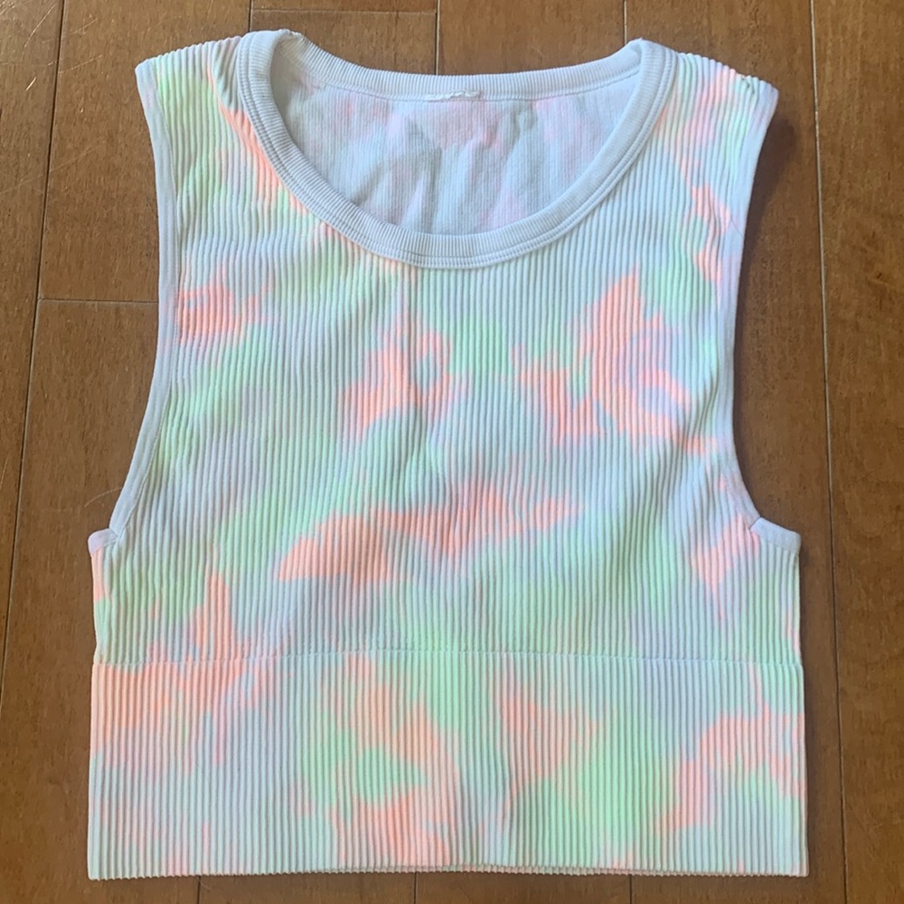 Zyia crop top. Size XS. Neon orange/green and white. No tags.